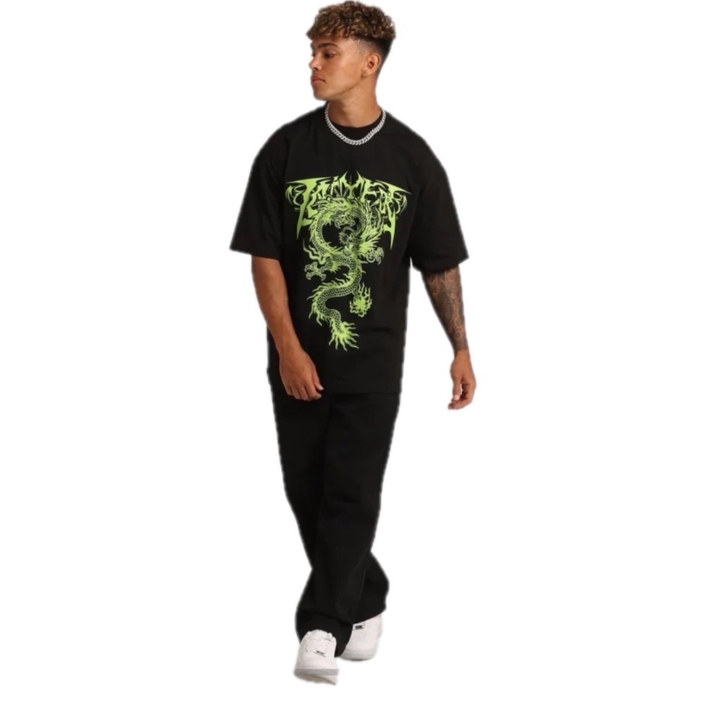 NWT Loiter Black and Green Printed Graphics T-Shirt M